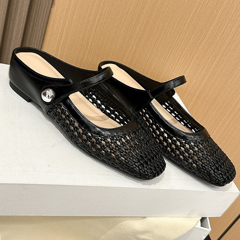 👡55% off!☁️Women's Woven Square-Toe Mary Jane Mules
