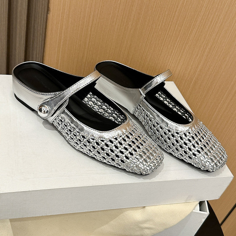 👡55% off!☁️Women's Woven Square-Toe Mary Jane Mules